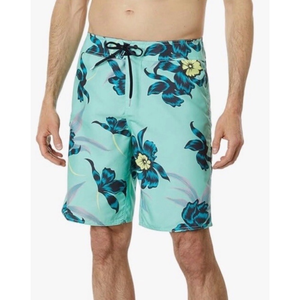 Volcom Mod-Tech Mens Board Shorts Mint Green Floral Tropical Surf Swim Trunks 29